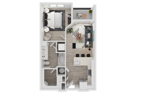 Floor plan for 1 bed, 1 bath, 641 sqft